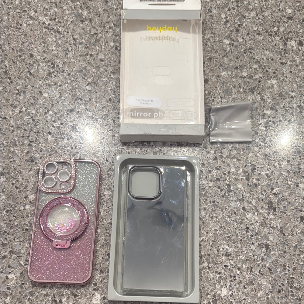 Heyday mirrored and Pink Glitter Phone Case with Ring for iPhone 16 pro MAX